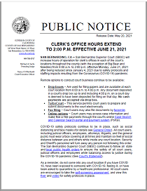 Clerk's Office Hours Extend to 2:00 P.M. Effective June 21, 2021