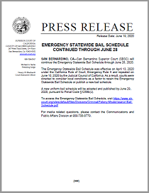 Emergency Statewide Bail Schedule Continued Thru June 28